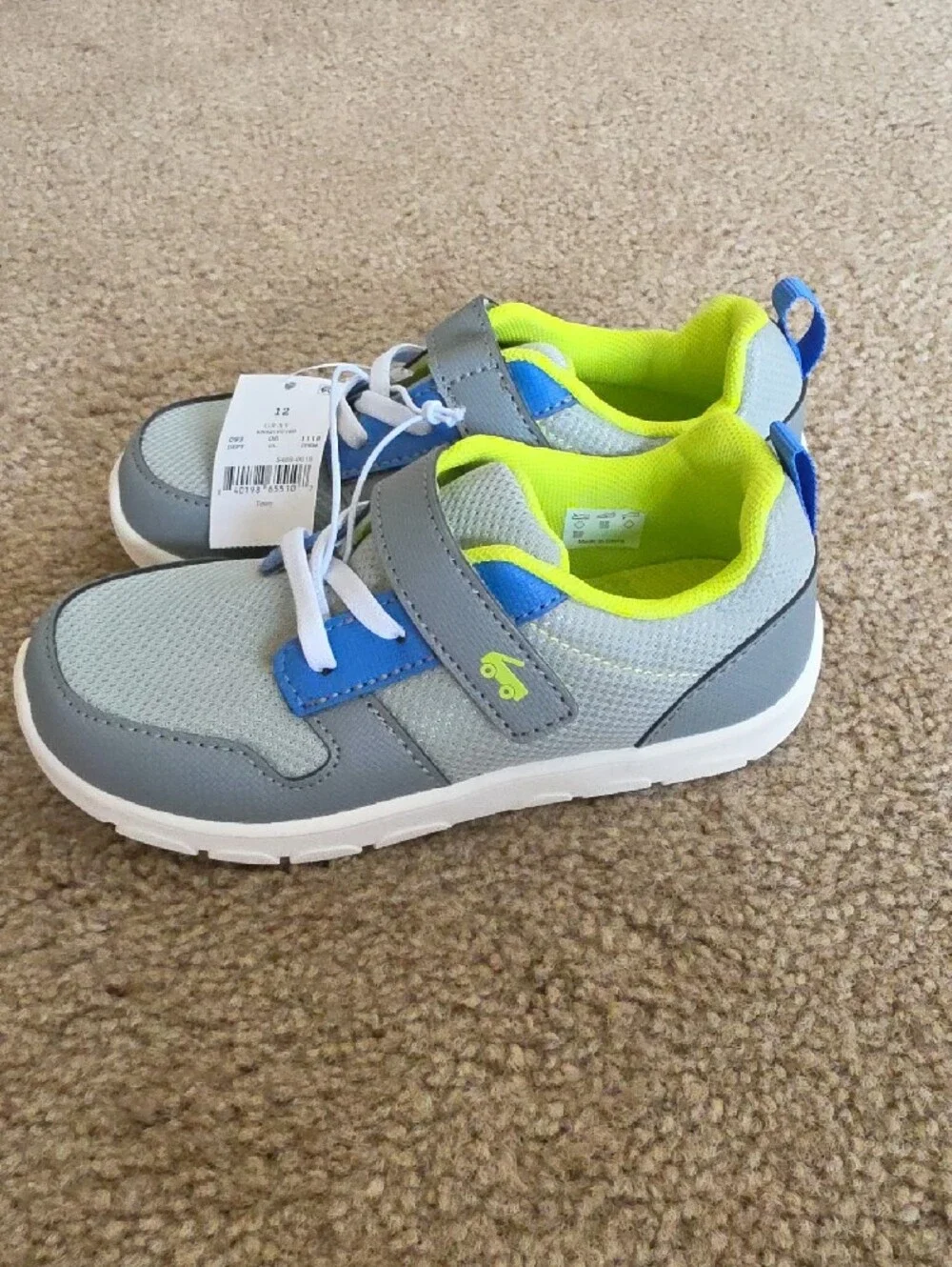 See Kai Run Basics Toddler Tenny Sneakers - Gray and Neon Green Size 12C